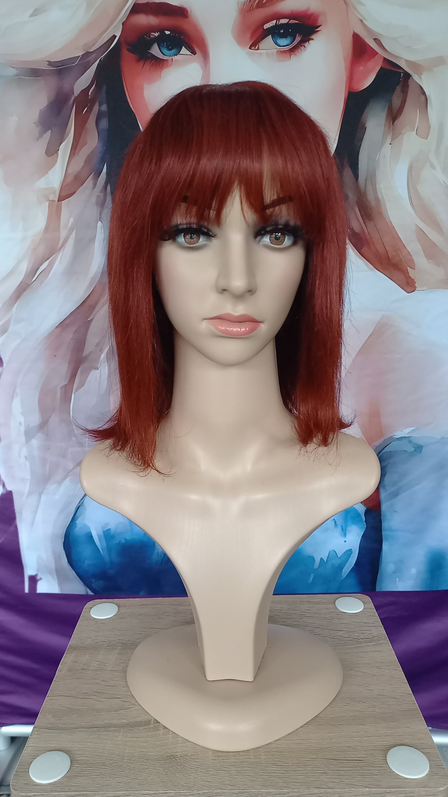 Bob Glatt Echthaarperücke mit Pony Kupferrot