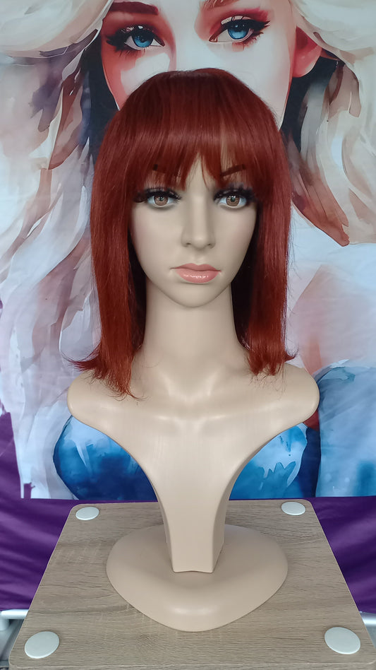 Bob Straight Human Hair Wig with Bangs Copper Red