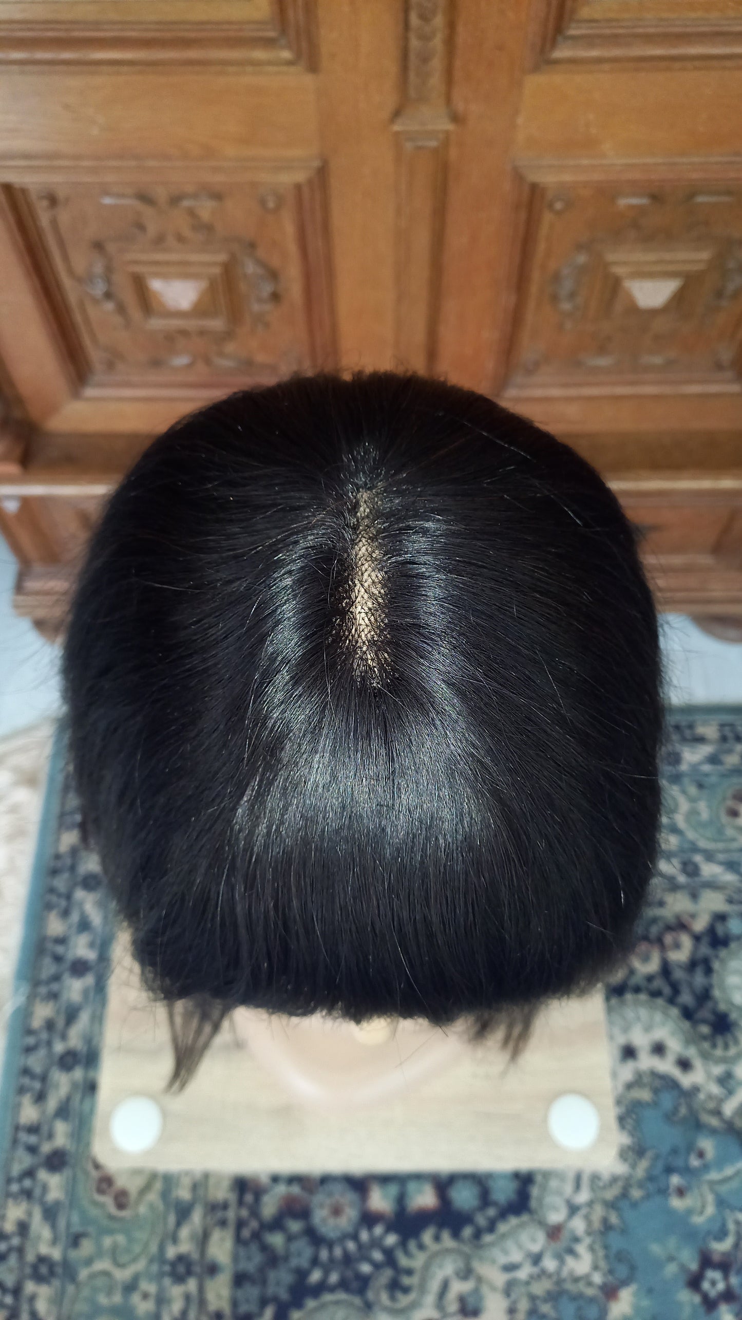 Bob Schwarz Glatt Echthaarperücke mit Pony