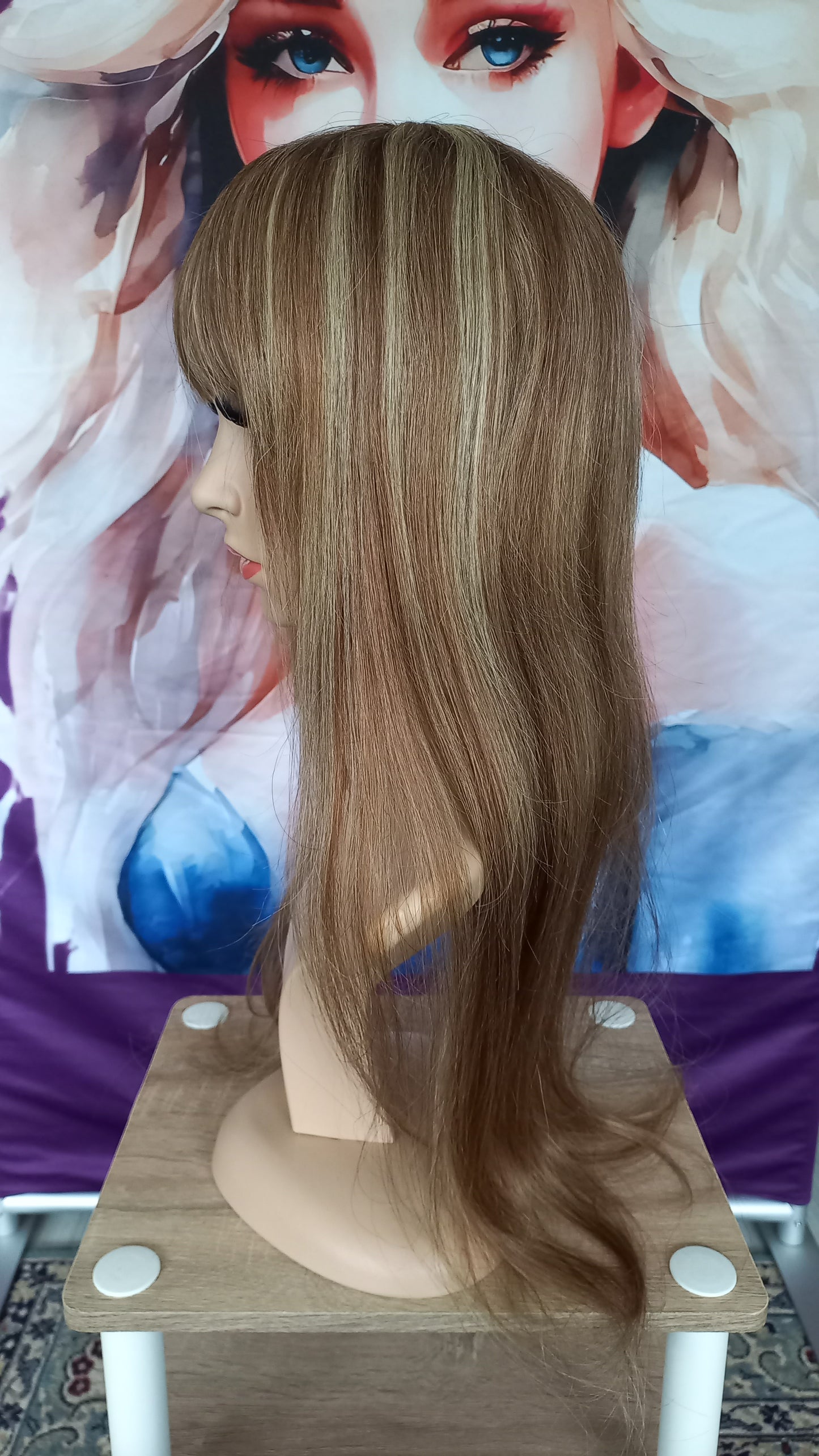 Lang Echthaarperücke Highlight Blond 6/613 mit Pony