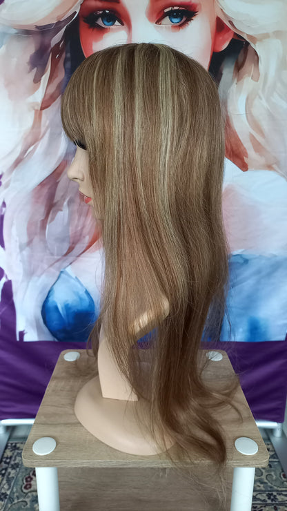 Lang Echthaarperücke Highlight Blond 6/613 mit Pony