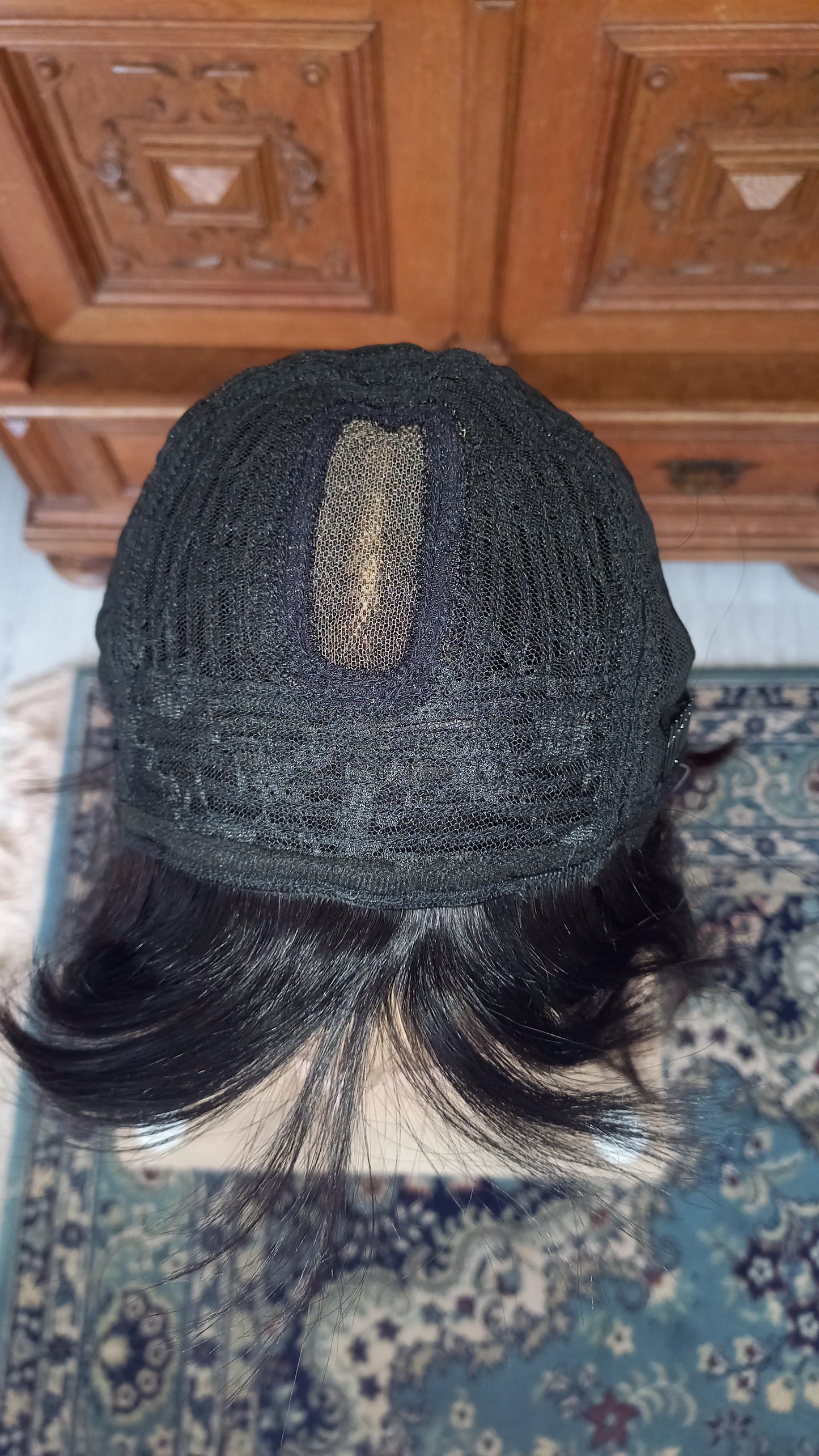 Bob Schwarz Glatt Echthaarperücke mit Pony