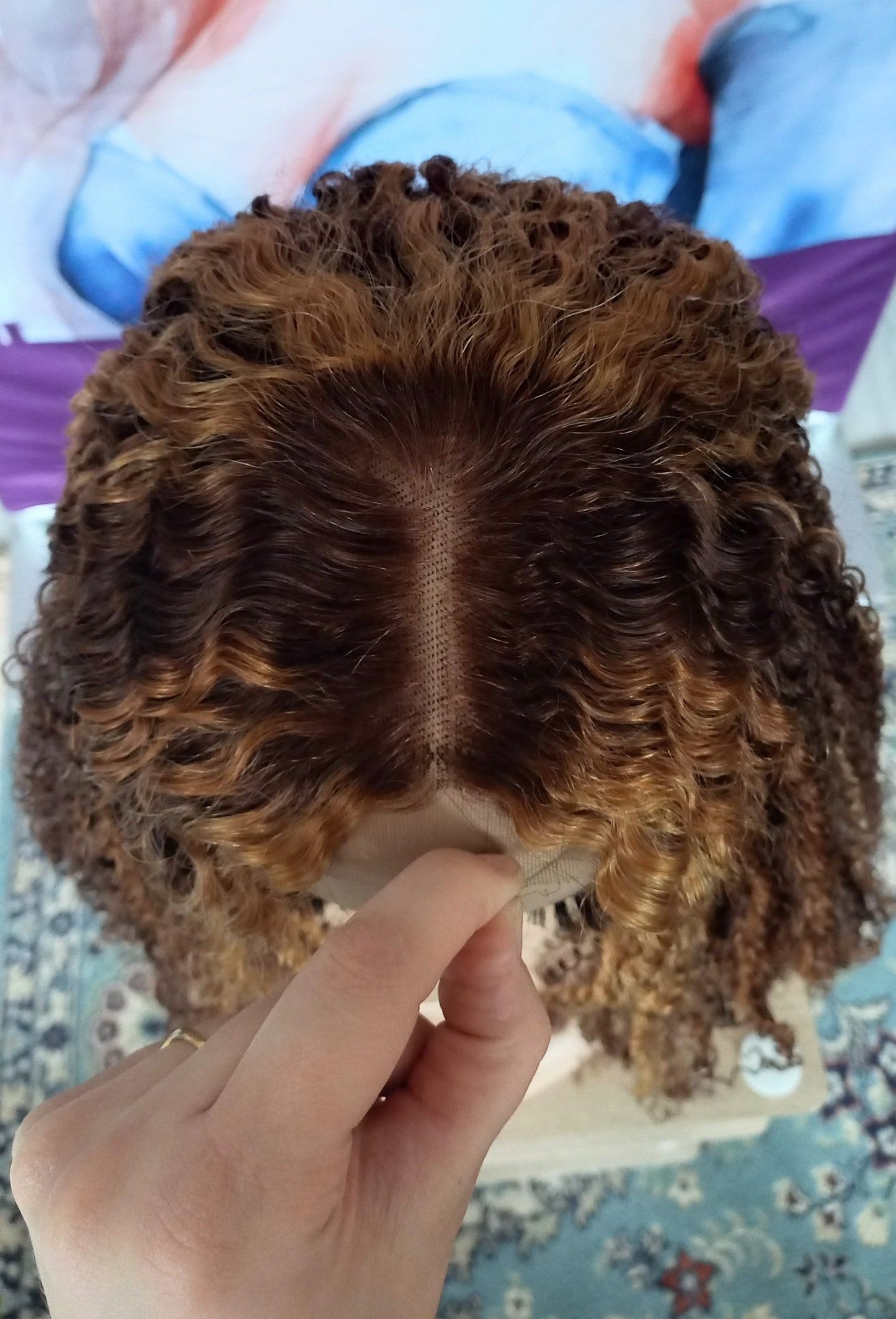 Kinky Lockiges Echthaarperücke Highlight Honig Blond Braun