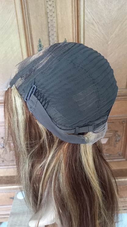 Gerade Echthaar Perücke Highlight Honig Blond 4x4