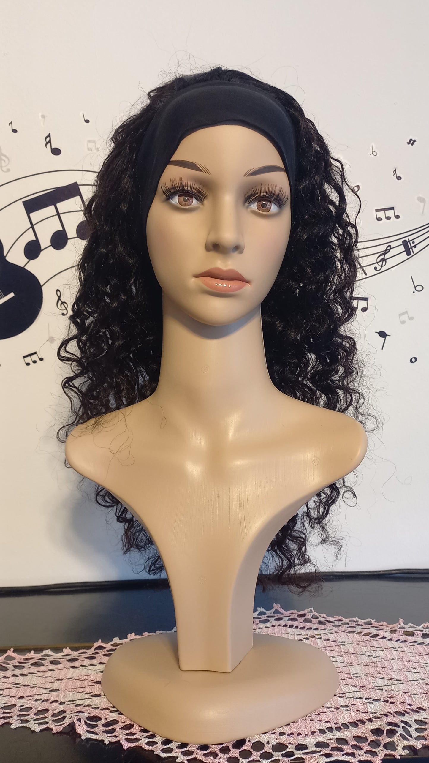 Curly human hair headband wig black brown 