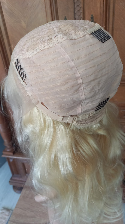 Lang Körper Welle T-Part Echthaarperücke Hell Blond