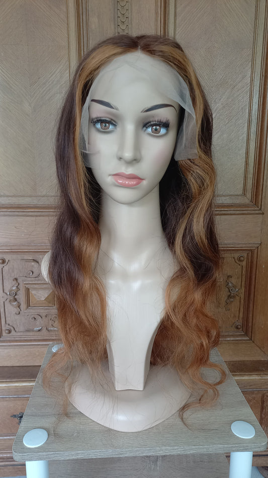 Körper Welle Echthaarperücke Ombre Braun 60 cm