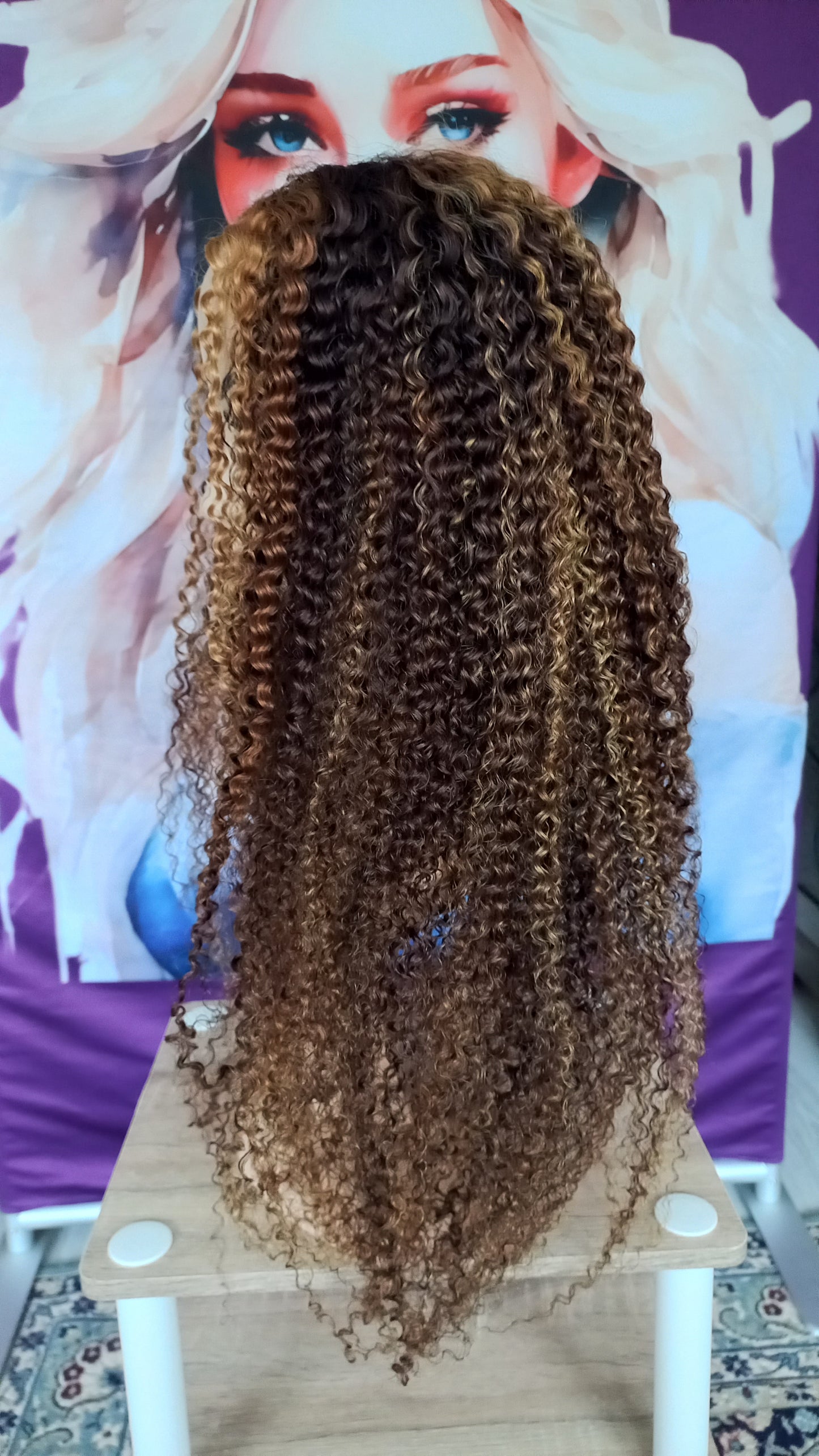 Kinky Lockiges Echthaarperücke Highlight Honig Blond Braun