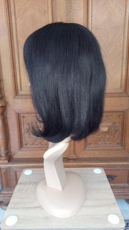 Bob Schwarz Glatt Echthaarperücke mit Pony