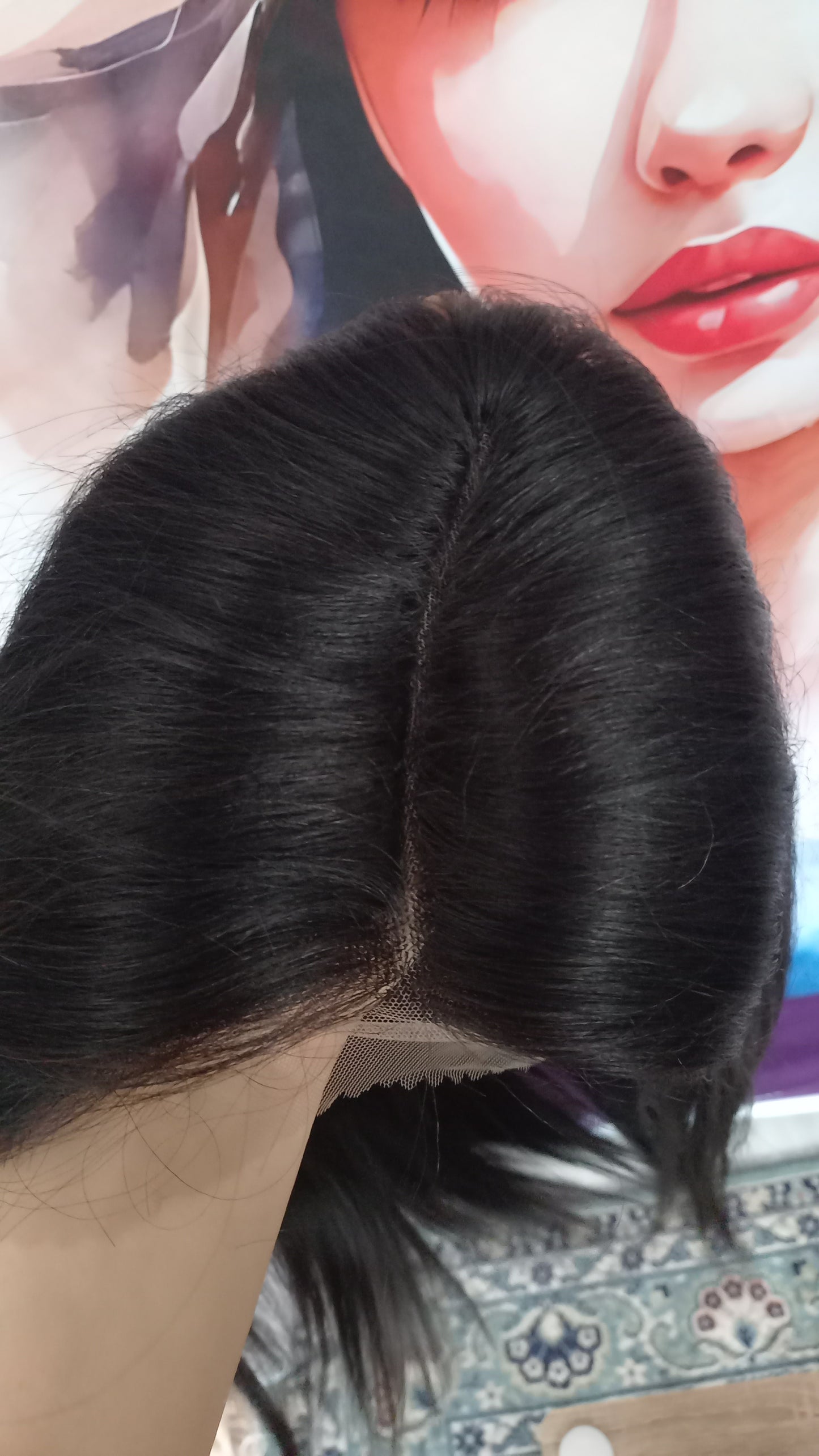 Bob Gerade Echthaar Perücke Side-Part Schwarz Braun