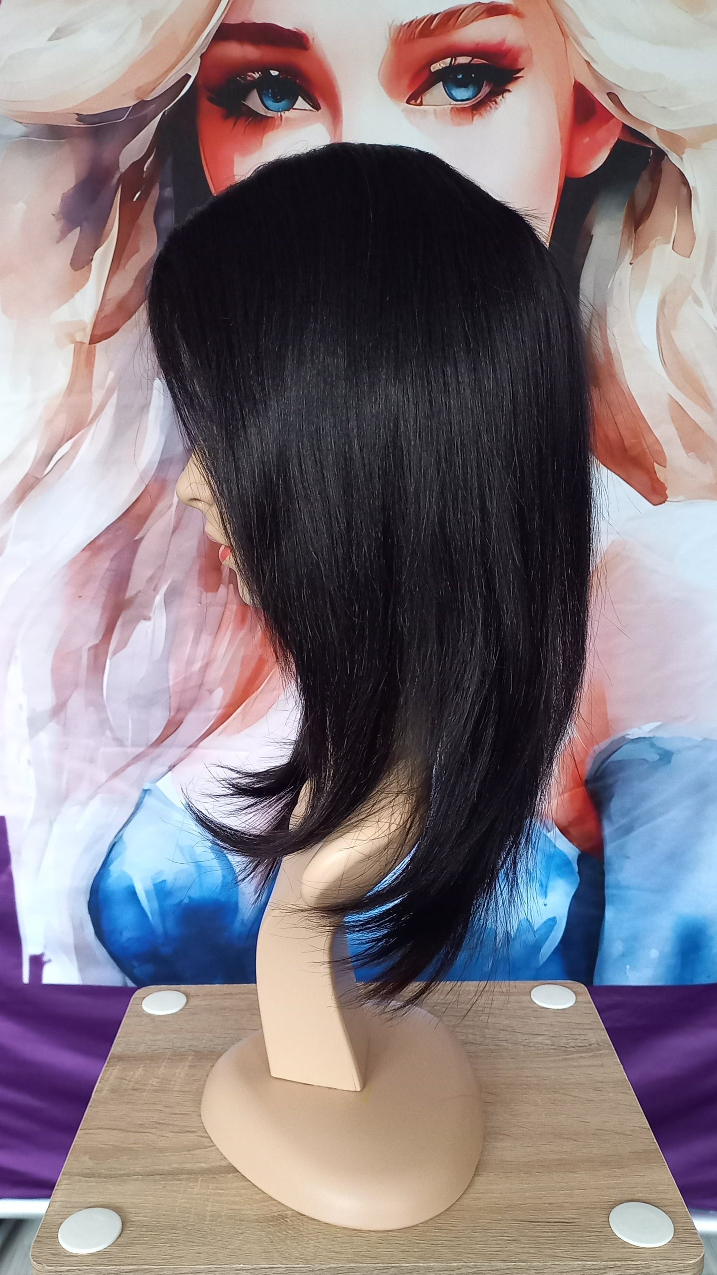 Bob Gerade Echthaar Perücke Side-Part Schwarz Braun