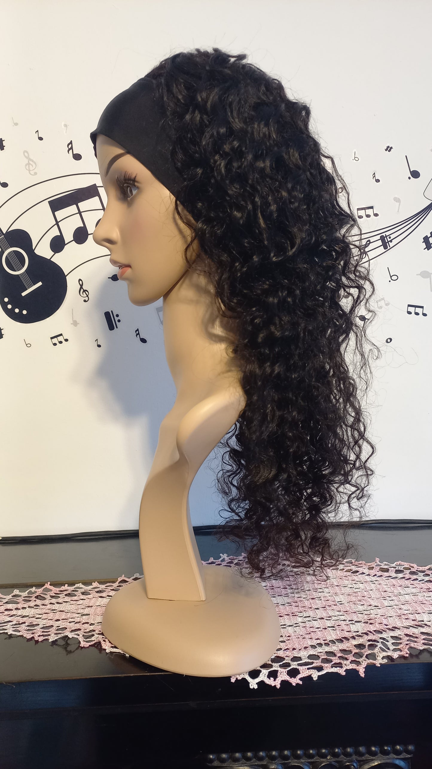 Curly human hair headband wig black brown 